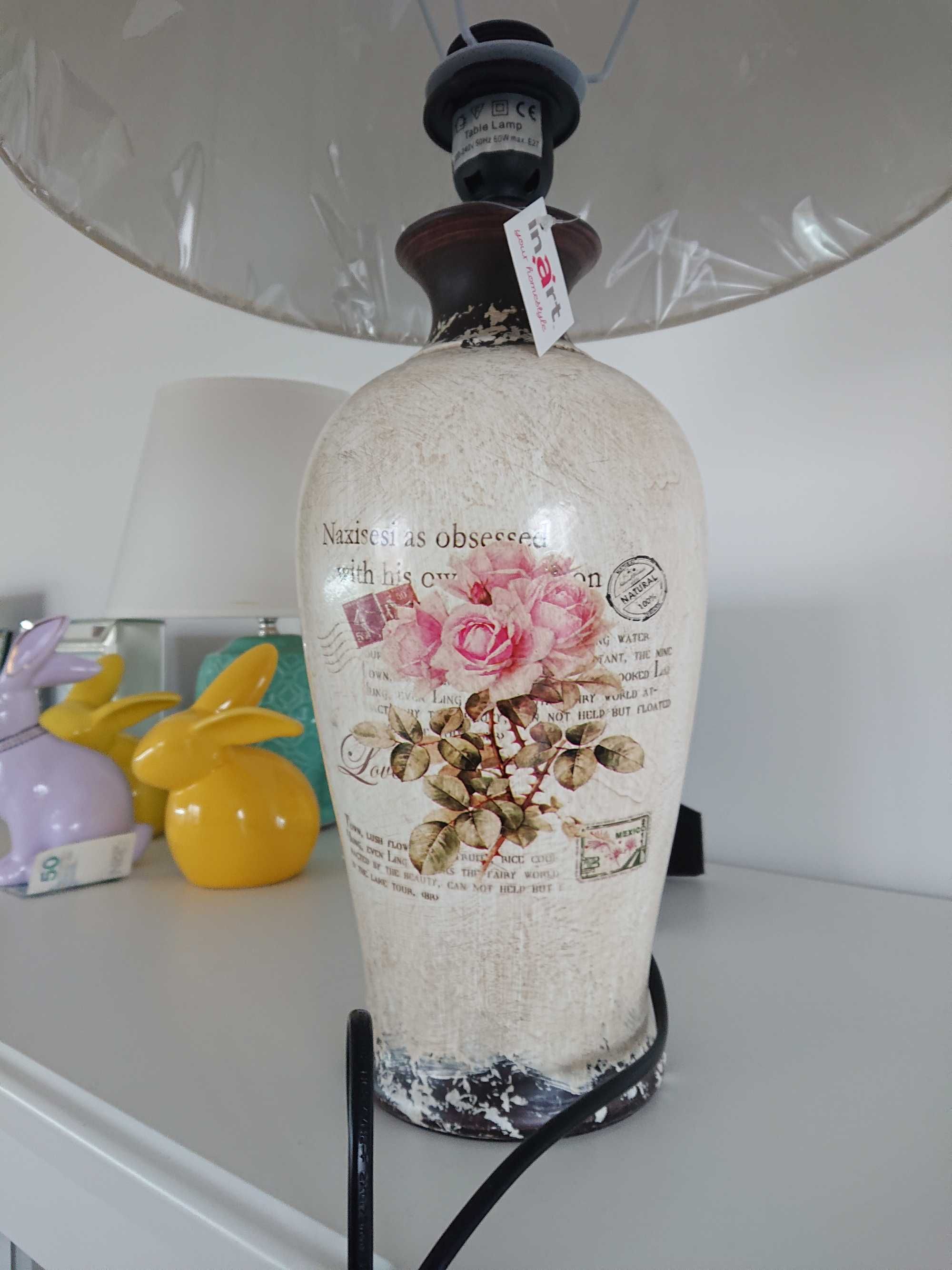 Lampa stołowa ceramiczna porcelanowa róże