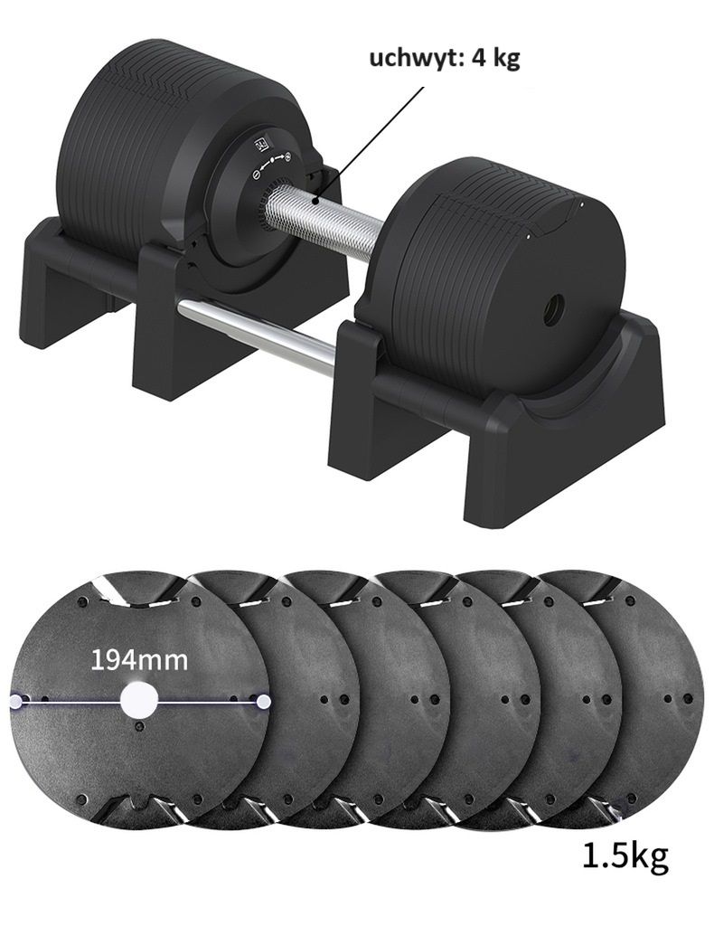 Hantle regulowane, zestaw hantli regulowanych 2 x 23,5 kg czarne