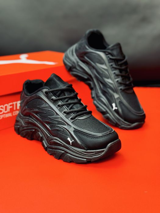 Осенние кожаные красовки Пума черные / кросівки Пума чорні на осінь