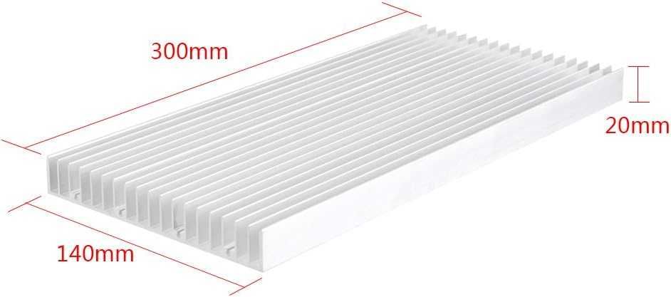 Duży aluminiowy radiator 300x140x20mm 19 żebrowy chłodzący do świa LED