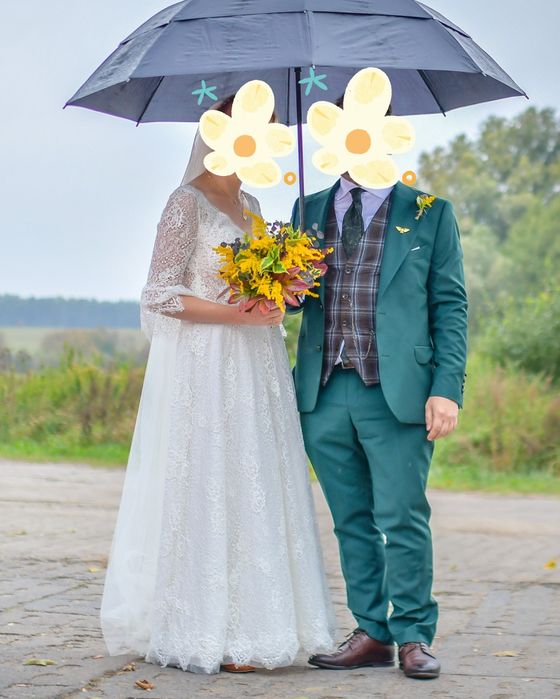 Suknia ślubna, rustykalna, koronkowa