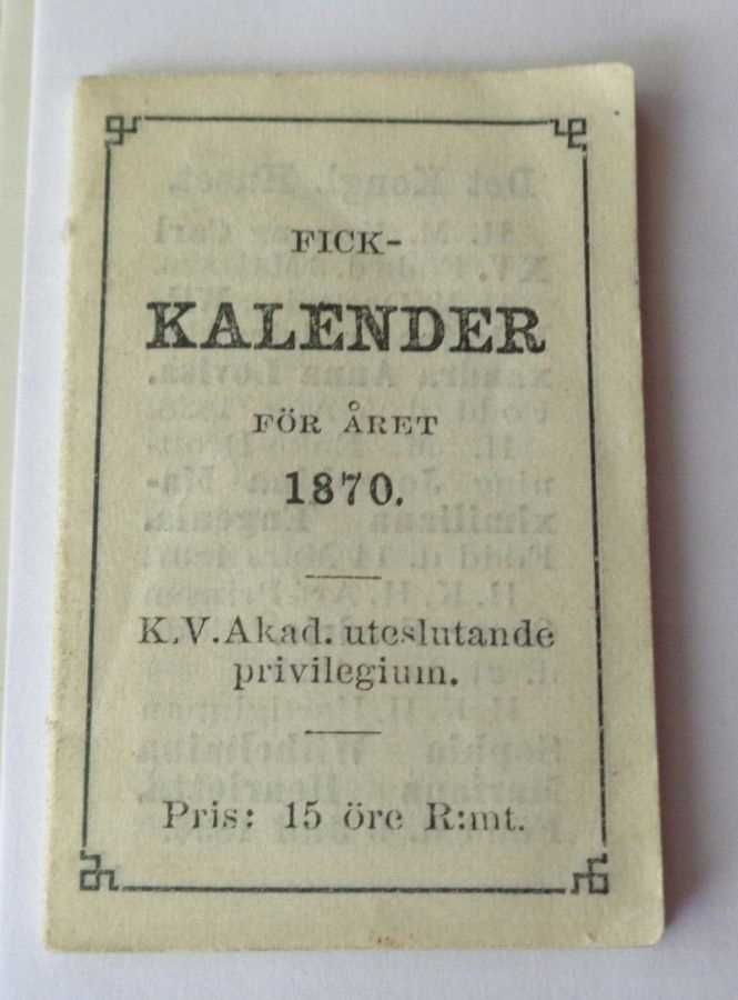 Szwedzki kieszonkowy kolekcjonerski kalendarzyk z roku 1870-zobacz