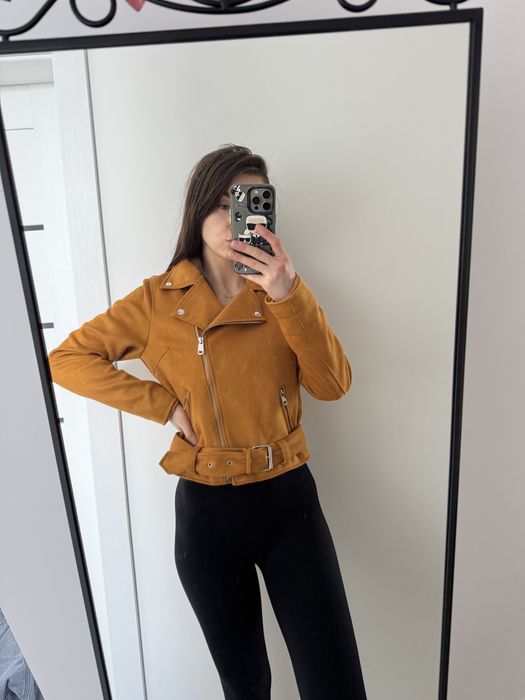 Kurtka ramoneska musztardowa New Look