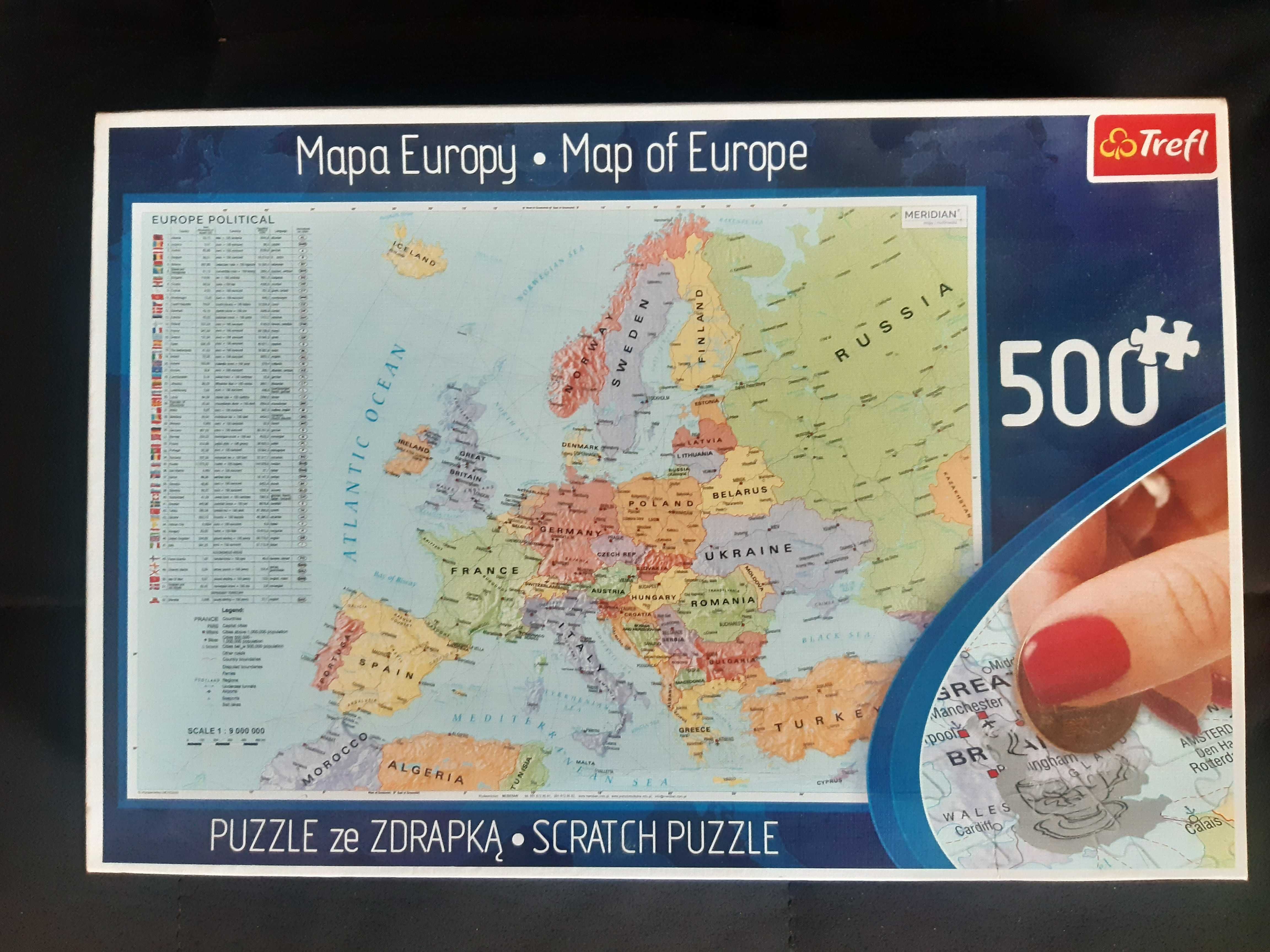 Puzzle ze zdrapką - Mapa Europy - 500