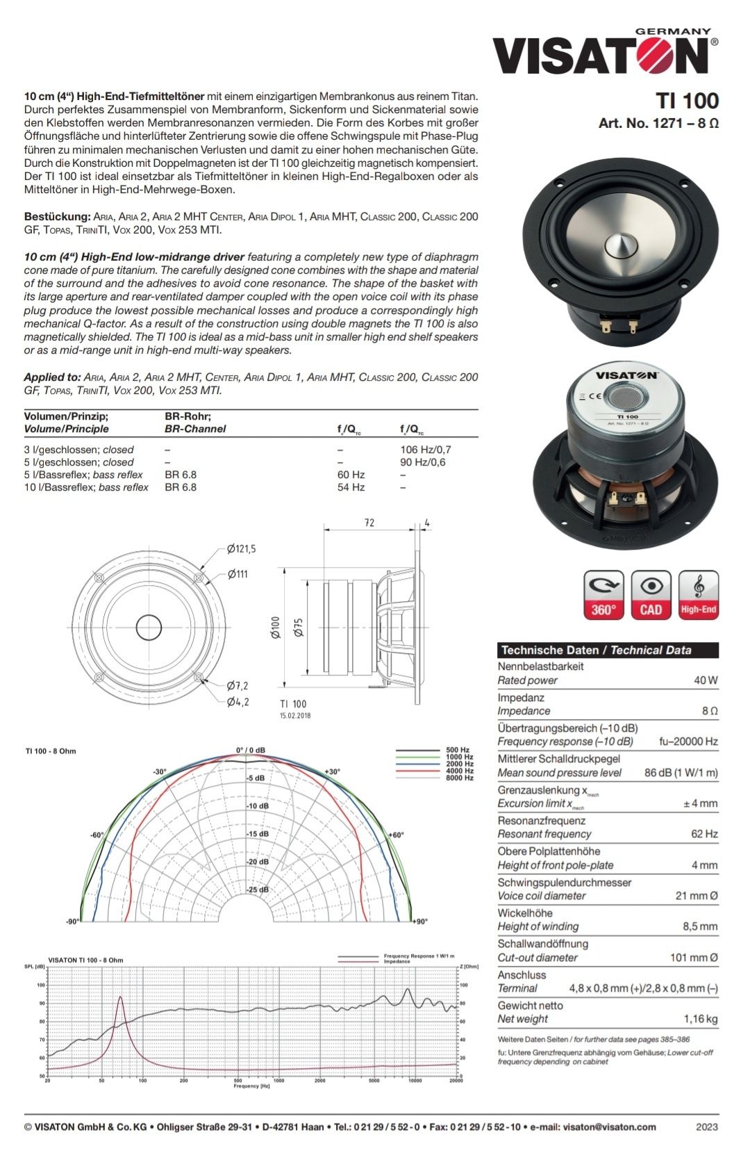 2 Altifalantes high end hifi Visaton Ti 100 novos em caixa