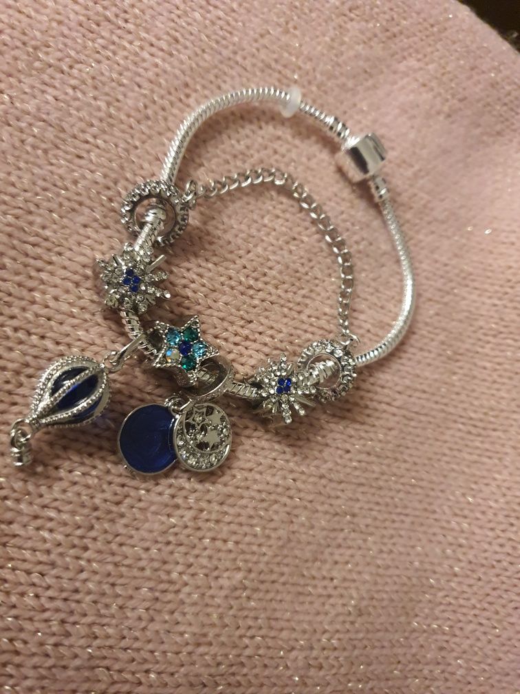 Srebrna Bransoletka Modułowa Charms Charmsy Charmsami Beads Zawieszki
