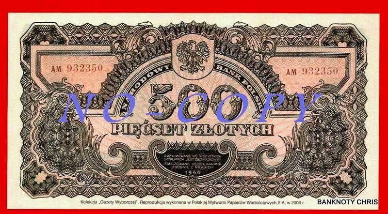 500 Złotych Polskich seria AM - 1944 rok - Banknot do kolekcji