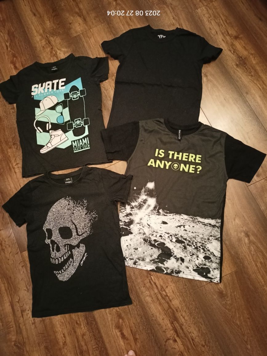 4 czarne koszulki z krotkim rękawem T-shirt 146/152