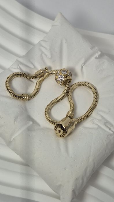 Nowy złoty charms do bransoletki typu Pandora kulka cyrkonie 585