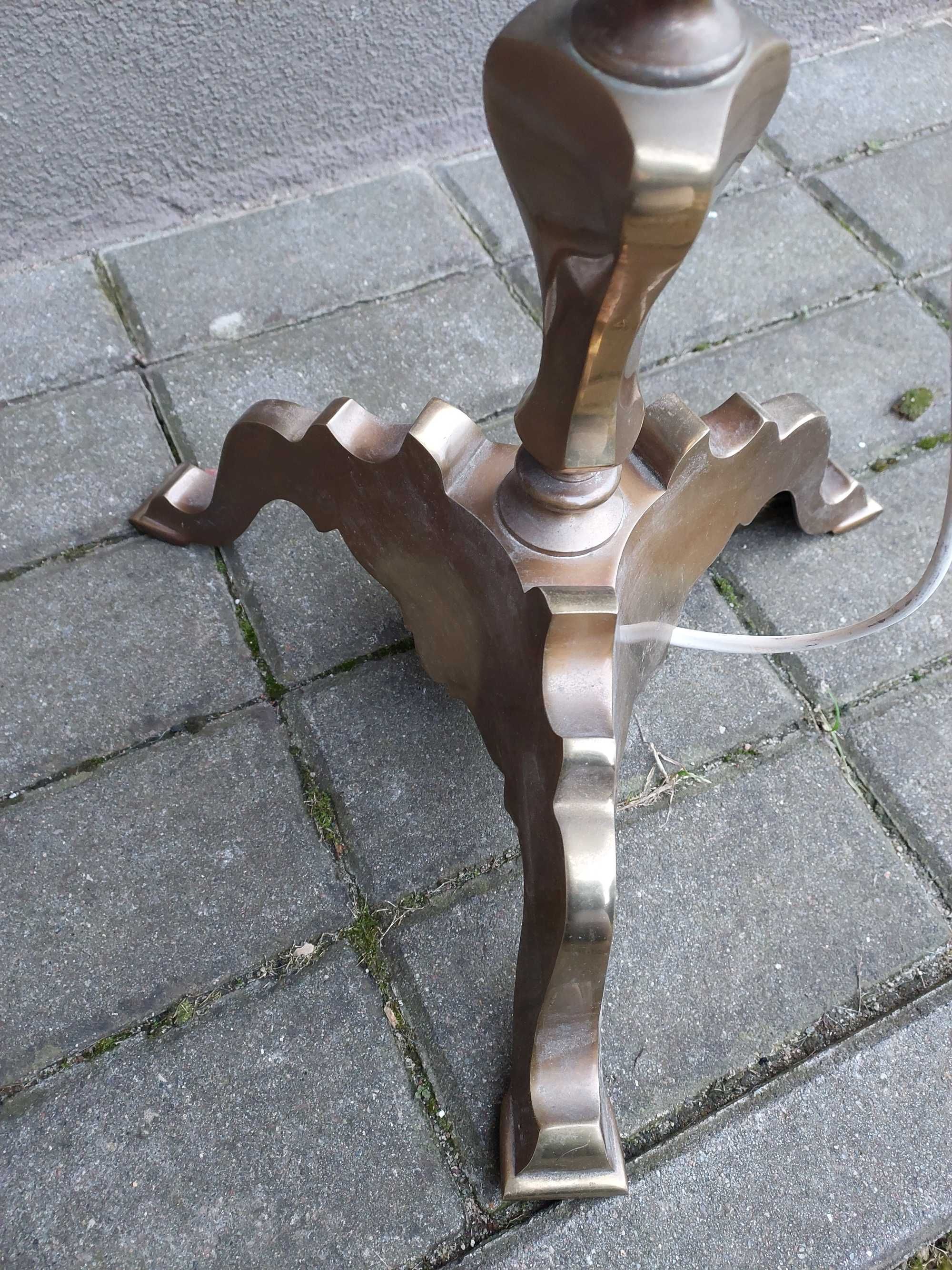 Stara lampa stojąca podłogowa mosiądz 172cm abażur E047