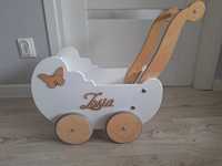 Drewniany wózek dla lalek- zabawka dla dziewczynki