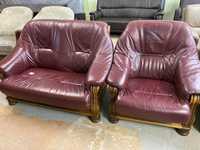 Zestaw wypoczynkowy sofa 3+2+1 skórzany dębowy FV DOWÓZ