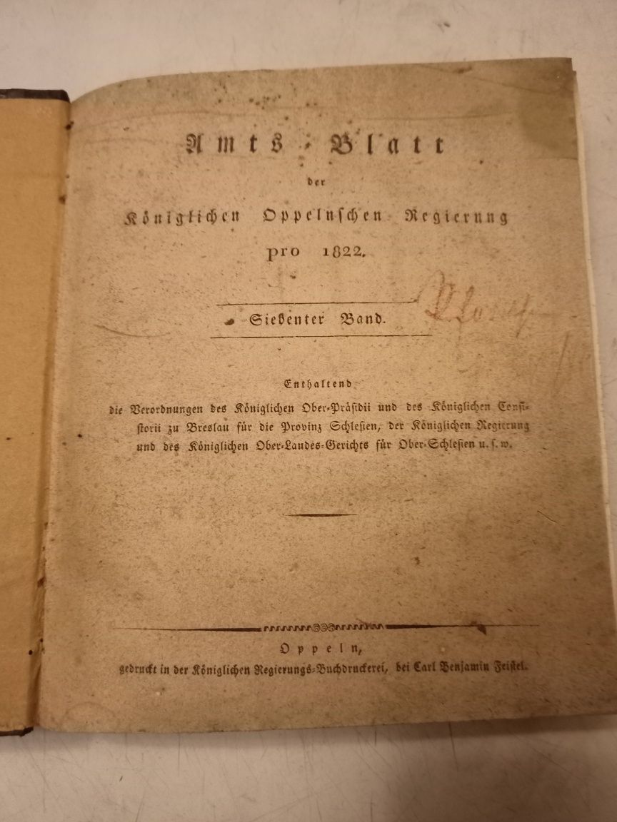 "Amts Blatt" Oppeln 1822 Rejencja Opolska