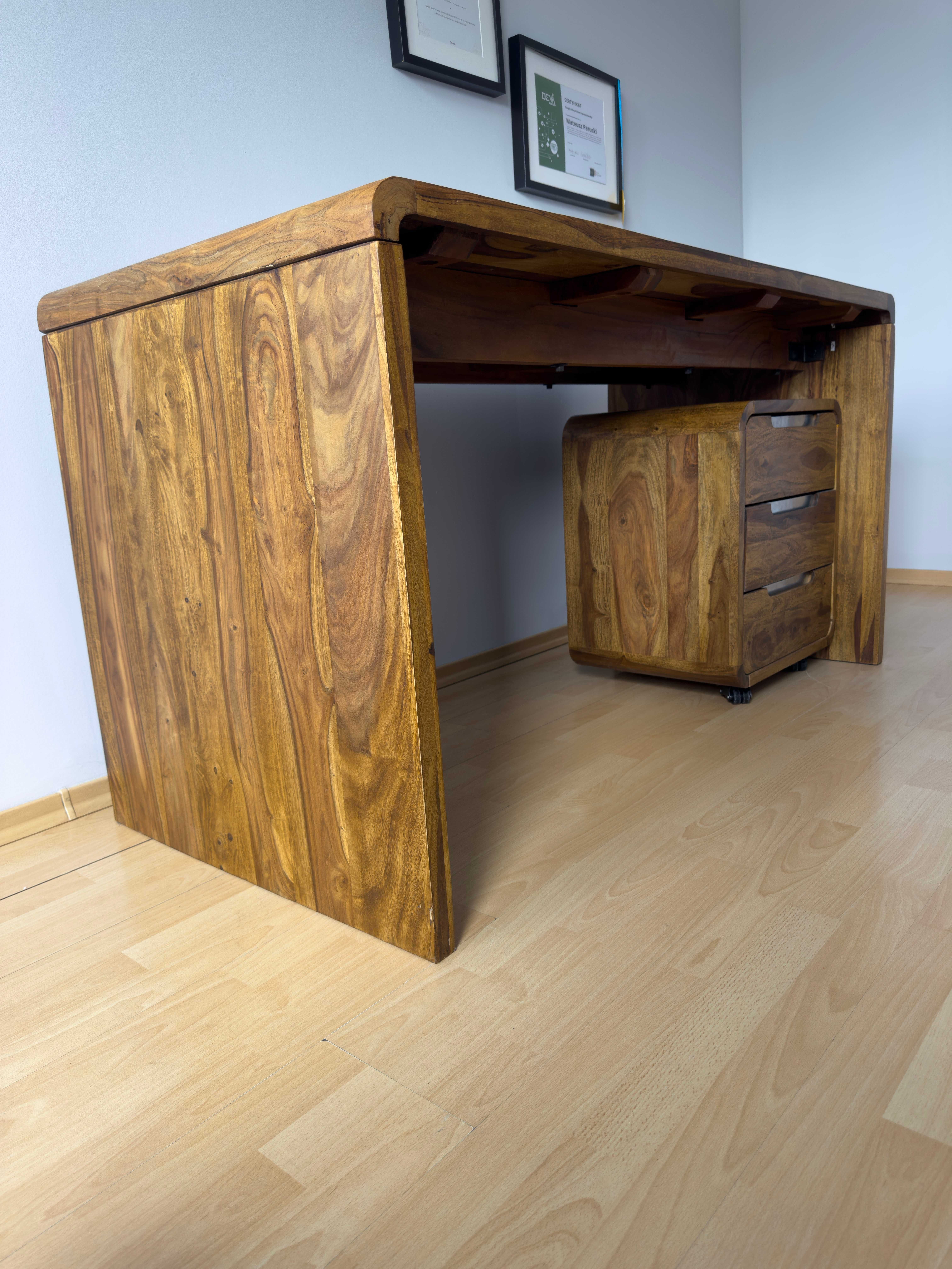 Biurko 150 cm oraz Kontener z Litego Drewna Cube Goa Sheesham
