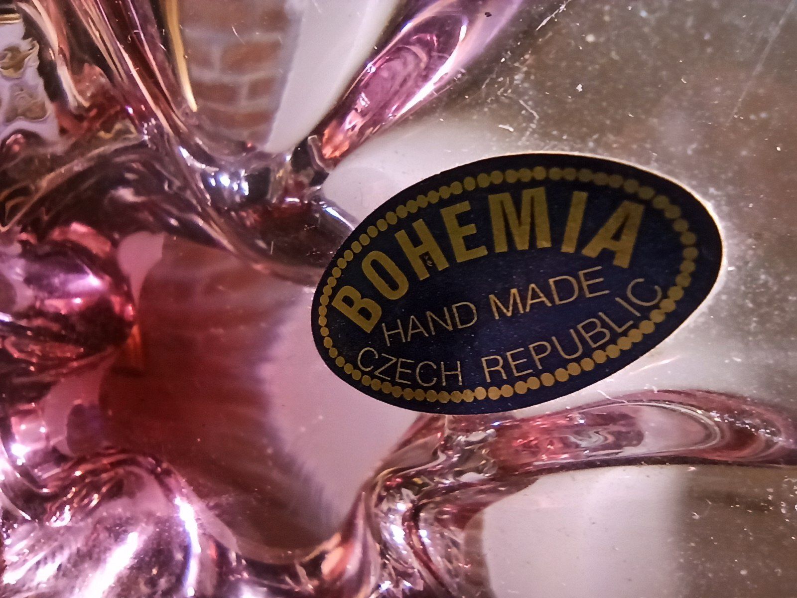 Szkło Artystyczne Ozdobne BOHEMIA Czechy Różowe Śliczne