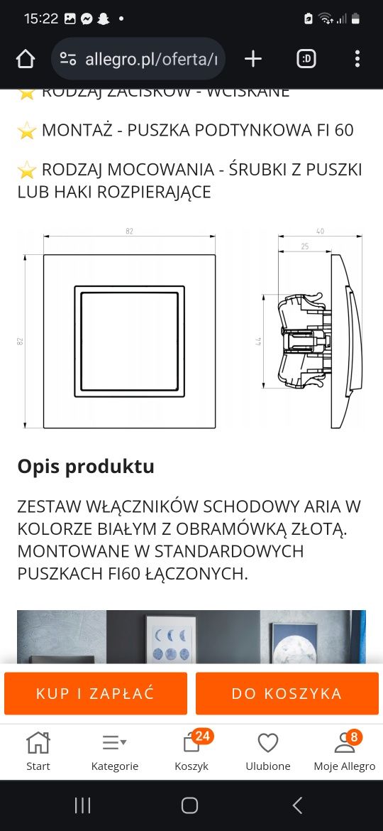 Gniazdo schodowe białe (moduł biały lub złoty) beż ramki OSPEL