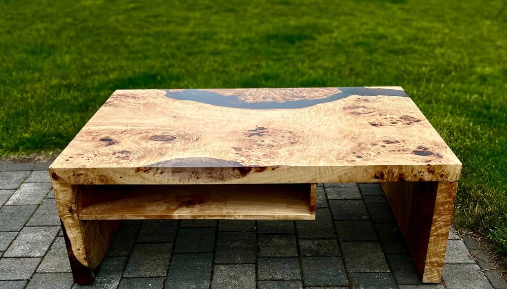 Drewniany stolik kawowy czeczot topola dąb żywica epoksydowa loft #48