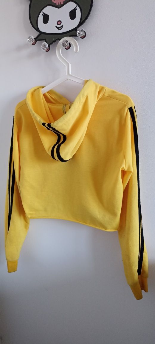 Żółty Crop top z kapturem czarne paski Ziranmel rozmiar L