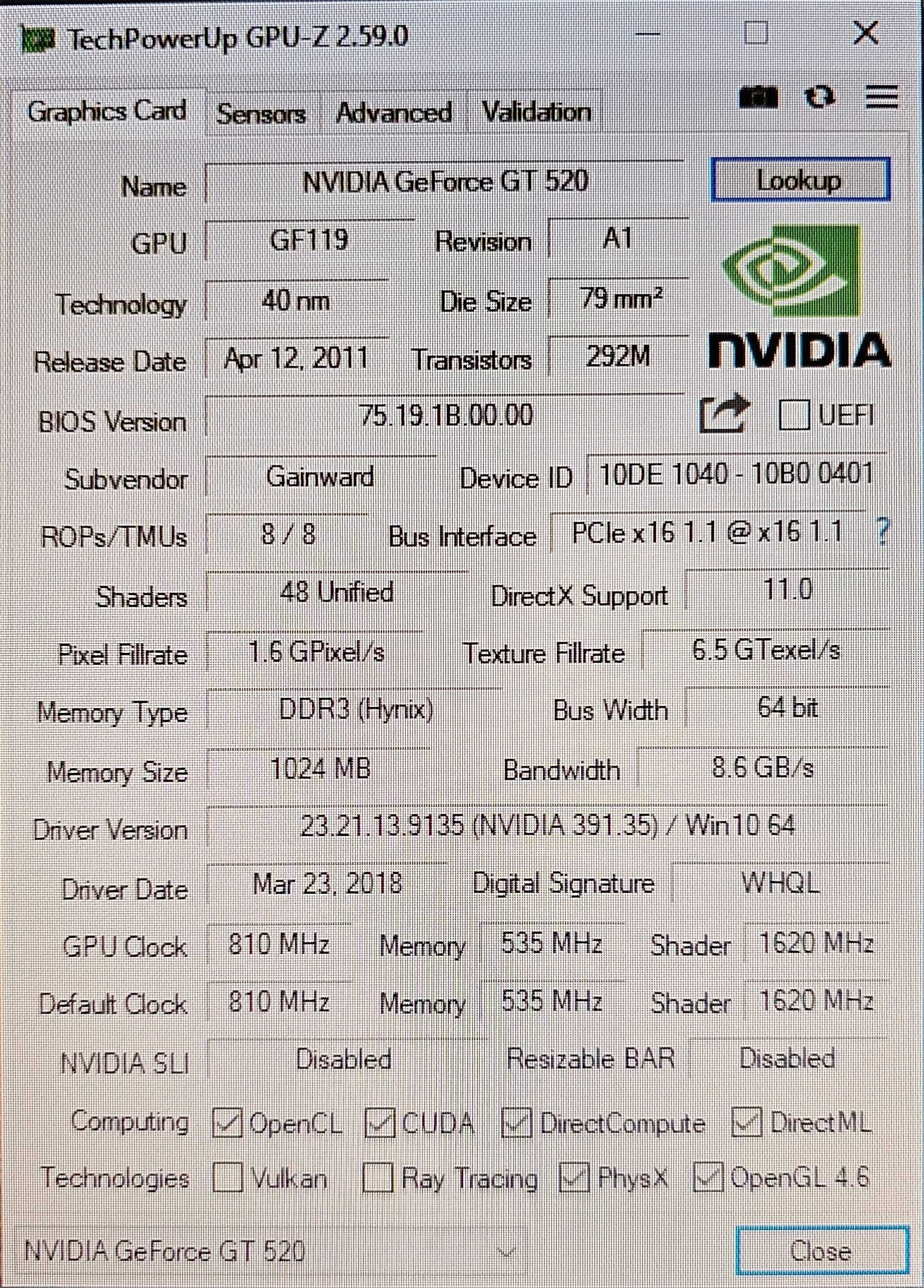 Karta graficzna NVIDIA GeForce GT 520