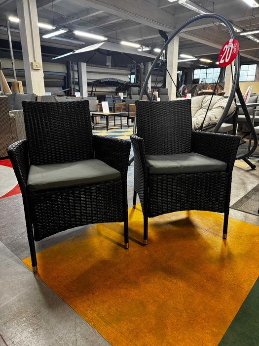 OUTLET! Komplet Krzeseł Ogrodowych Z Technorattanu Czarne Krzesła