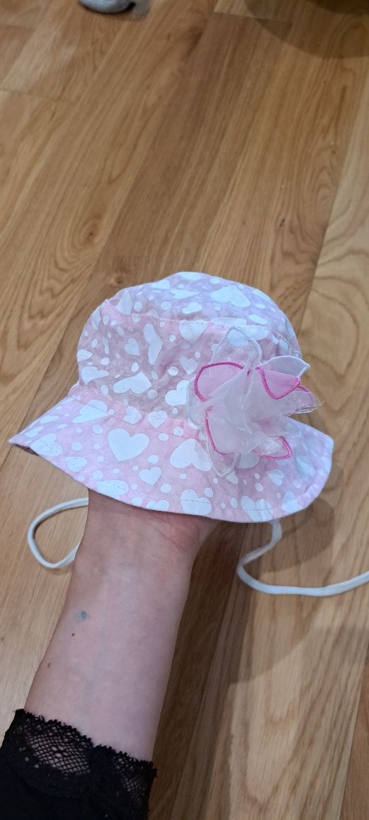 Kapelusz dla dziewczynki, czapka na lato, bawełniana, panek 42, pudrow