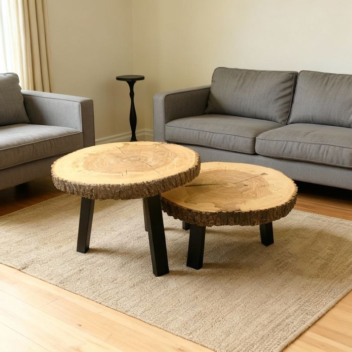 Stolik kawowy z litego drewna 70 cm handmade unikat