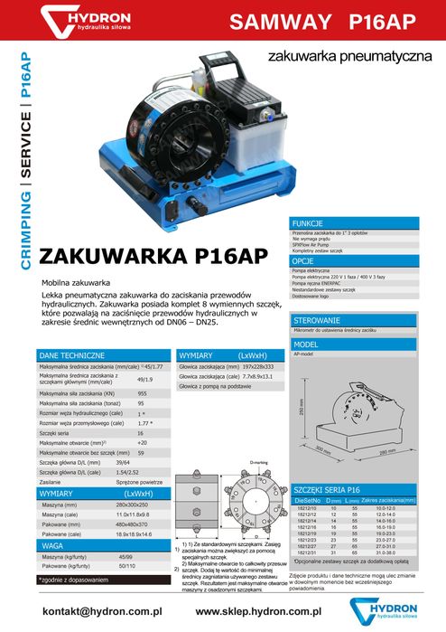Zakuwarka do węży pneumatyczna SAMWAY P16AP + transport + gwarancja +