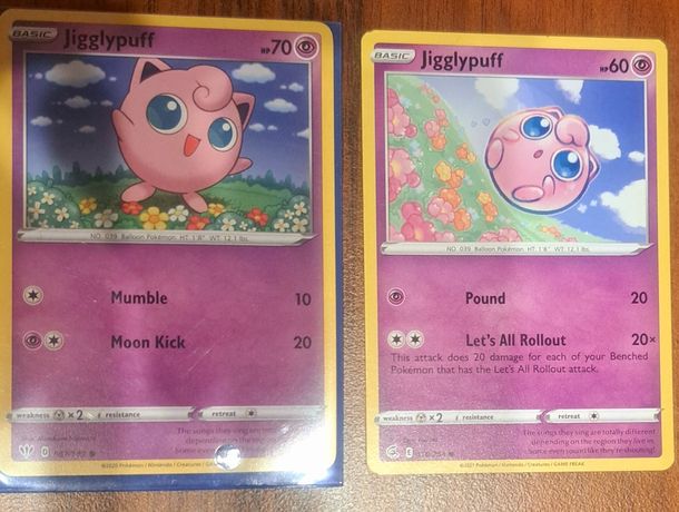 Dwie karty Pokemon Jigglypuff puff