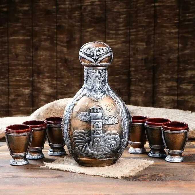 Подарочный набор для алкоголя Морские Картинки на 2 литра с рюмочками