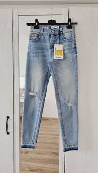 nowe jeansy skinny z wysokim stanem, przetarcia Pull&Bear XS 34