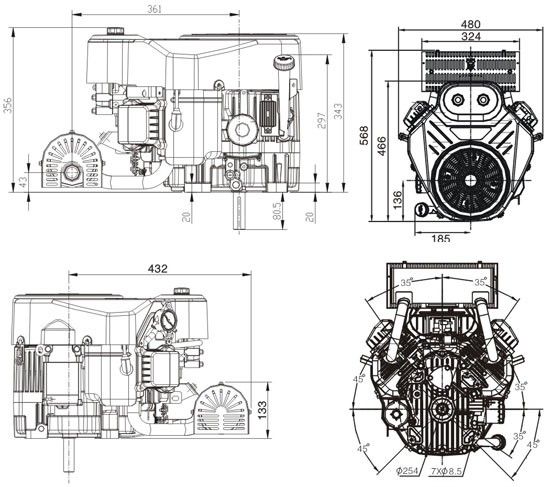 Silnik Loncin Lc2P80F Do Traktorka Spalinowy Benzynowy V-Twin 2P80 V2