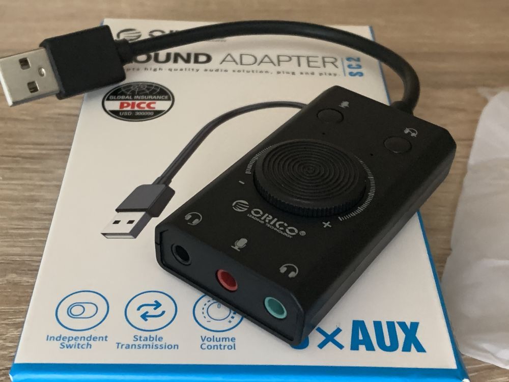 Звуковая карта Orico USB Sound Card Adapter SС2 Аудио Регулятор 3порта