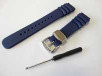 Gumowy pasek 22mm do zegarka Seiko metalowa szlufka granatowy czarny