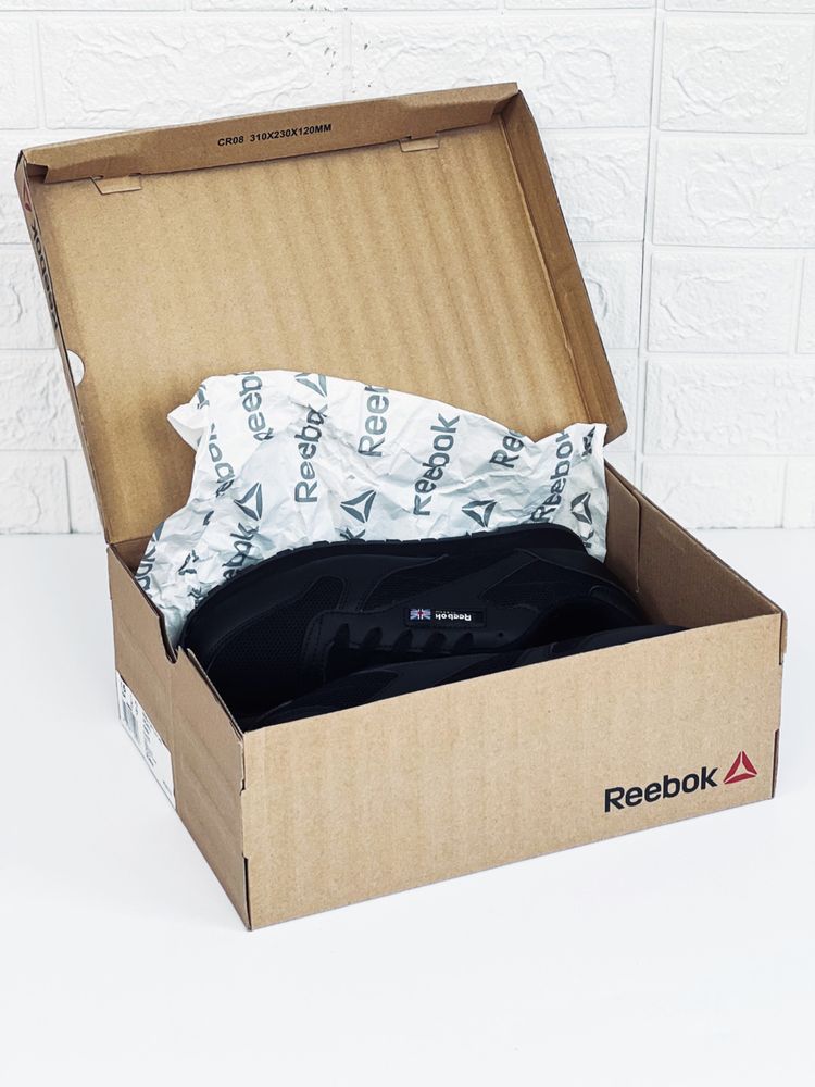 Reebok classic leather black кроссовки мужские Рибок классик чёрные