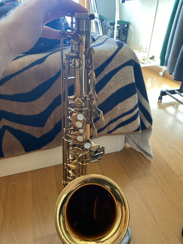 Saxofone tenor modeo profissional Jahnke lackeado Gold com tudel prata