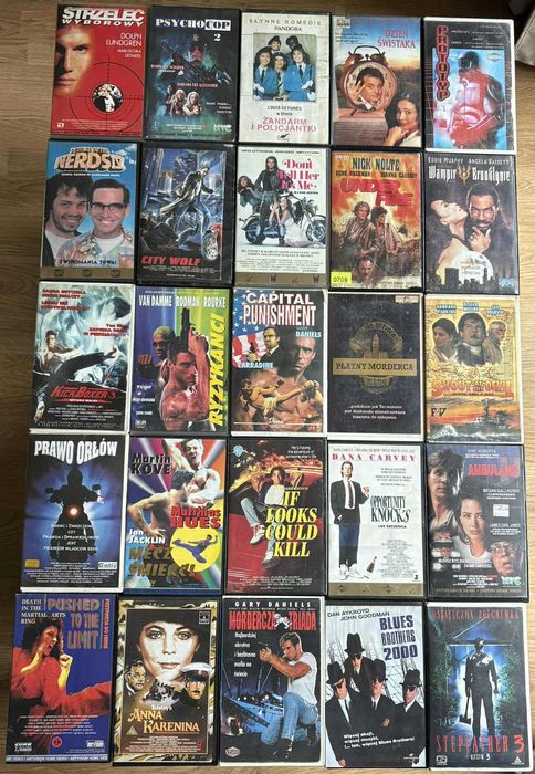 Zestaw kaset VHS, różne gatunki filmowe (7-12).