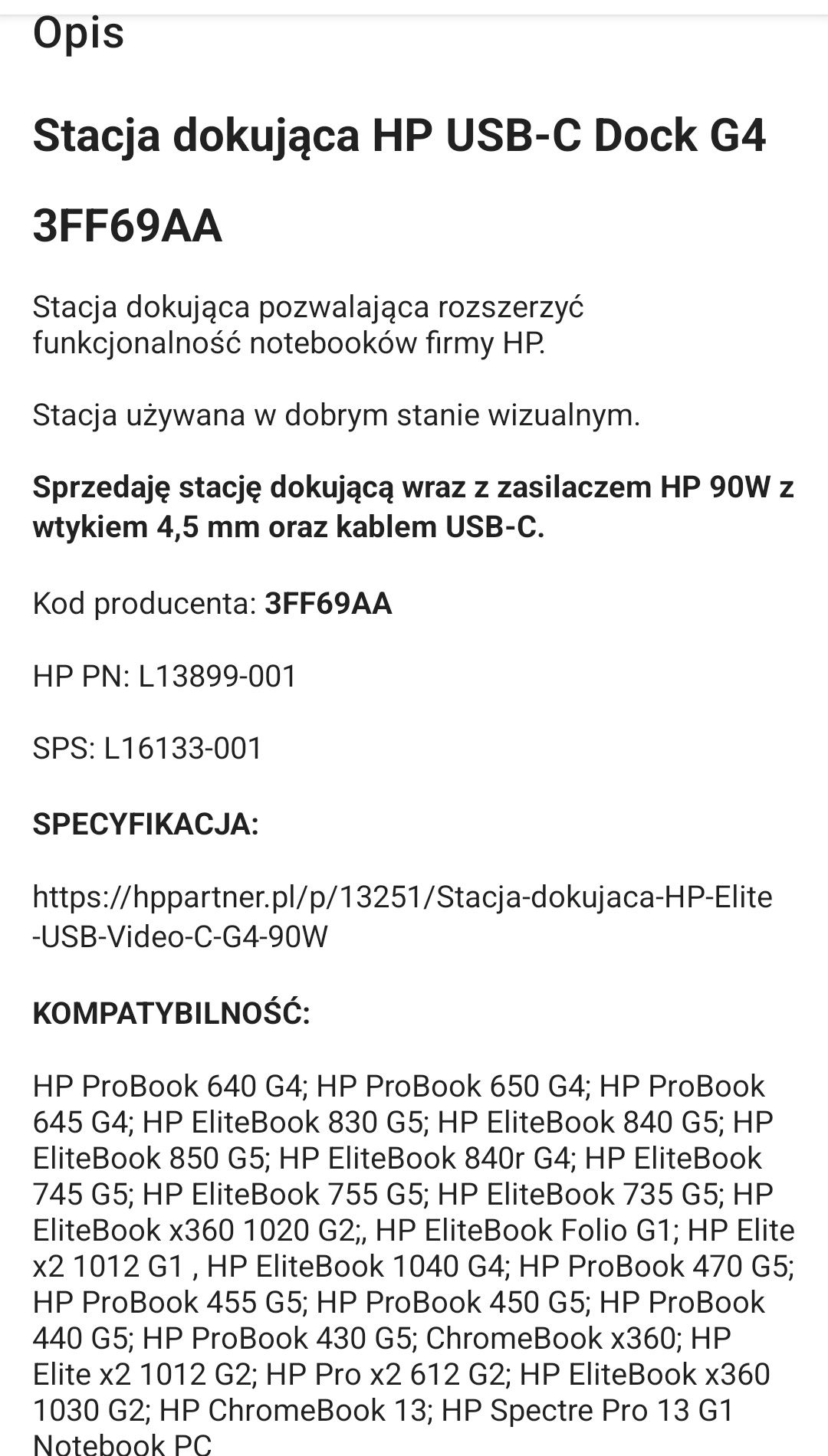 HP ELITE stacja dokująca usb C