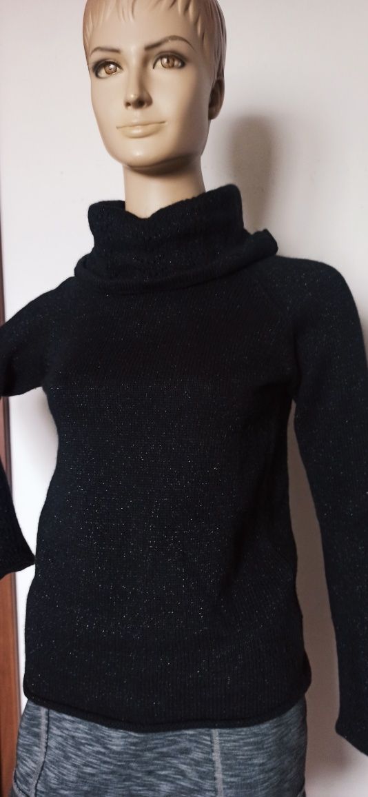 Sg Czarny sweter damski 36 , S elegancki sweter ze srebrną nitką 36 ,