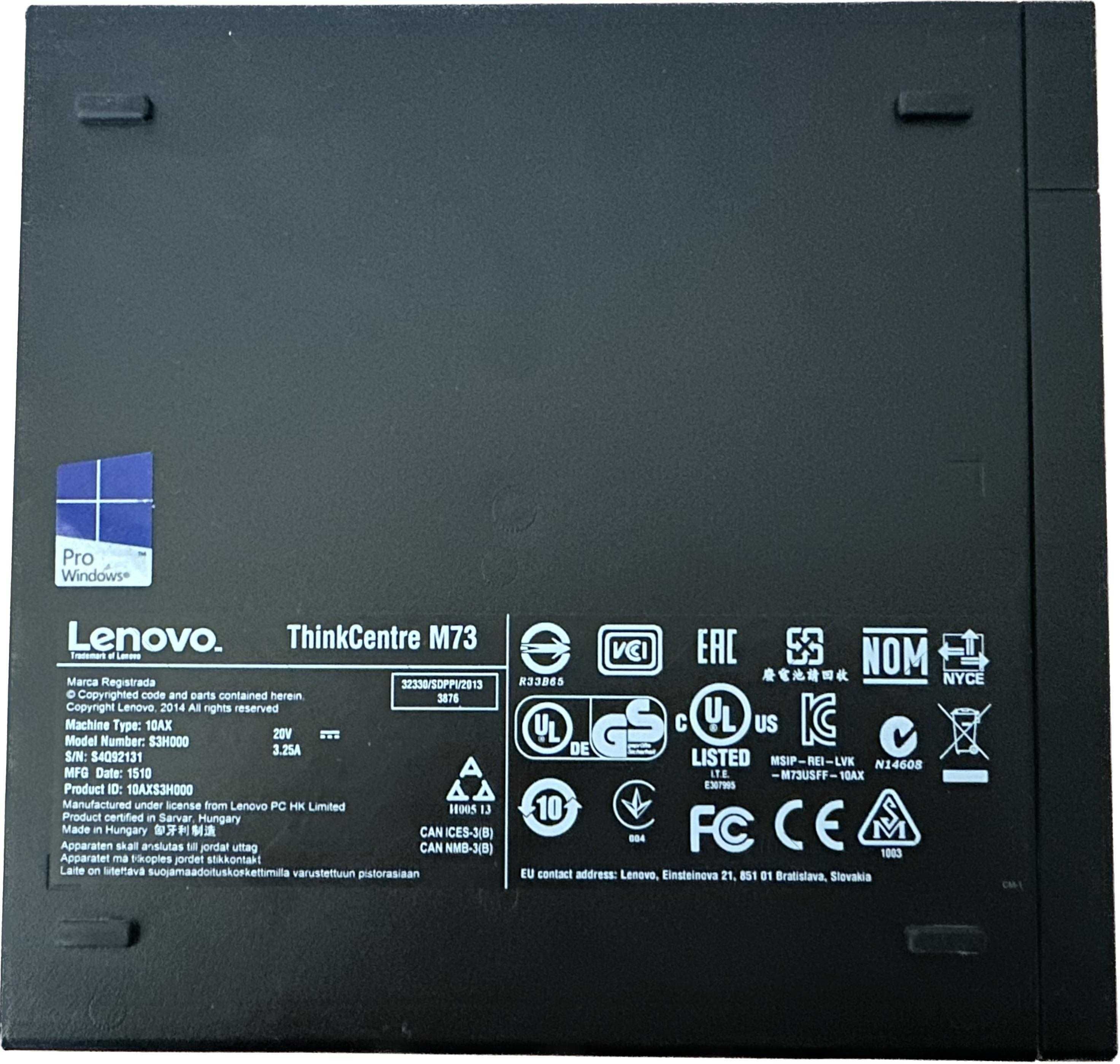 Тонкий ПК Lenovo M73 USFF/G1840/4GB DDR3/IntelHD 4400/s1150 4-GEN