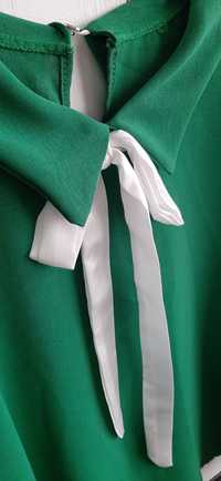 Bluzka elegancka koszulka krawatka zielona Biała kokarda Falbanka l m