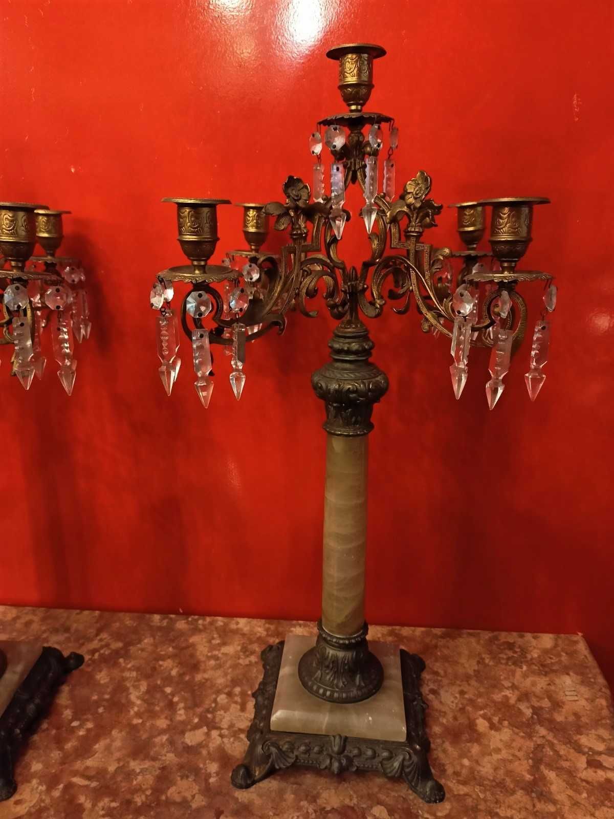 Par Candelabros Bronze Alabastro 5 Lumes