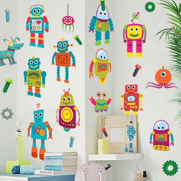 NAKLEJKA ścienna ROBOTY do pokoju dziecięcego dekoracja s045