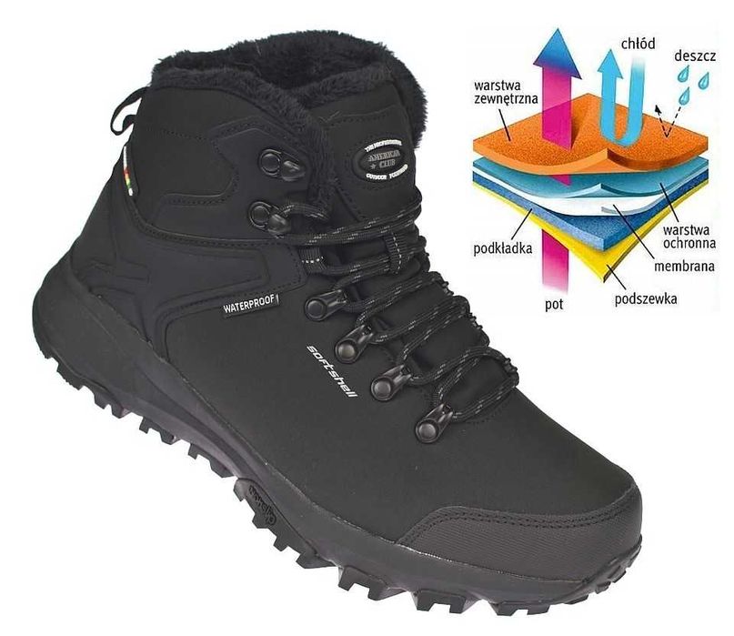 Buty trekkingowe męskie ocieplane trapery wysokie HL144/24 BK roz. 42