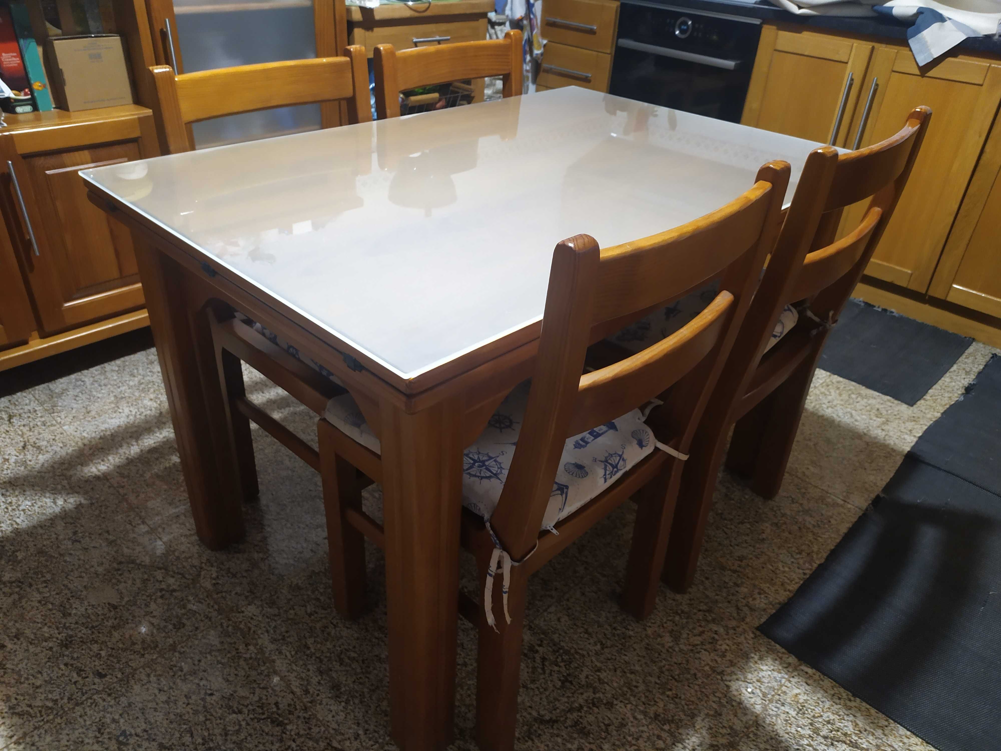 PROMOÇÃO Mesa Extensível+6 Cadeiras Estilo Rústico com Vidro Temperado