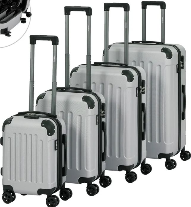 Zestaw 4 walizek z teleskopem S M L XL srebrne szare Arebos