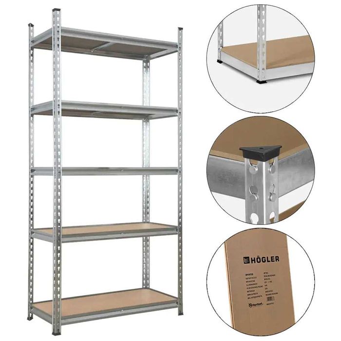 Regał metalowy magazynowy garażowy srebrny 5 półek 875kg 180x90x30