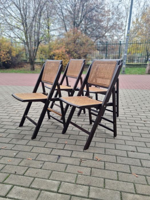 Krzesło drewniane,składane z rafią vintage ,lata 60-70,mid-century