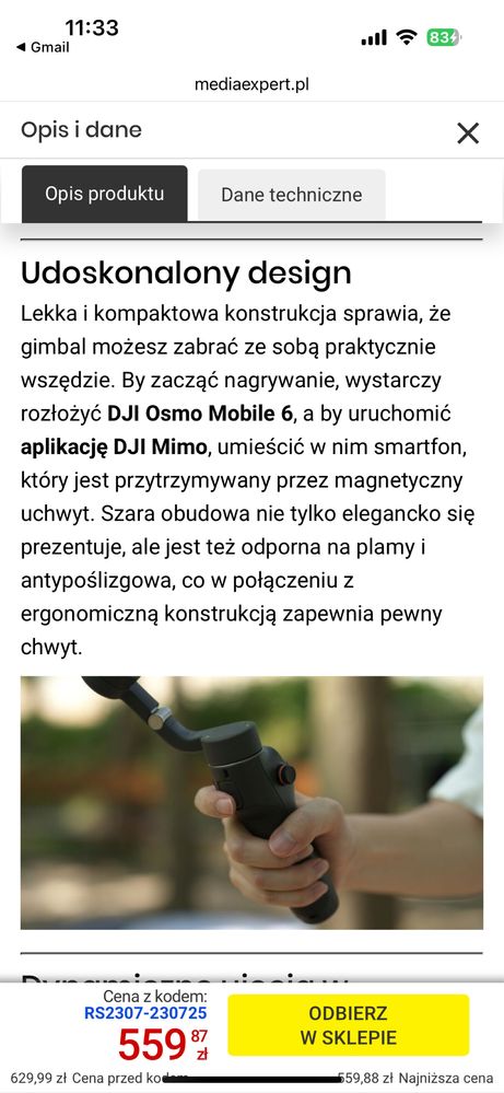 Gimbal ręczny DJI Osmo mobile 6