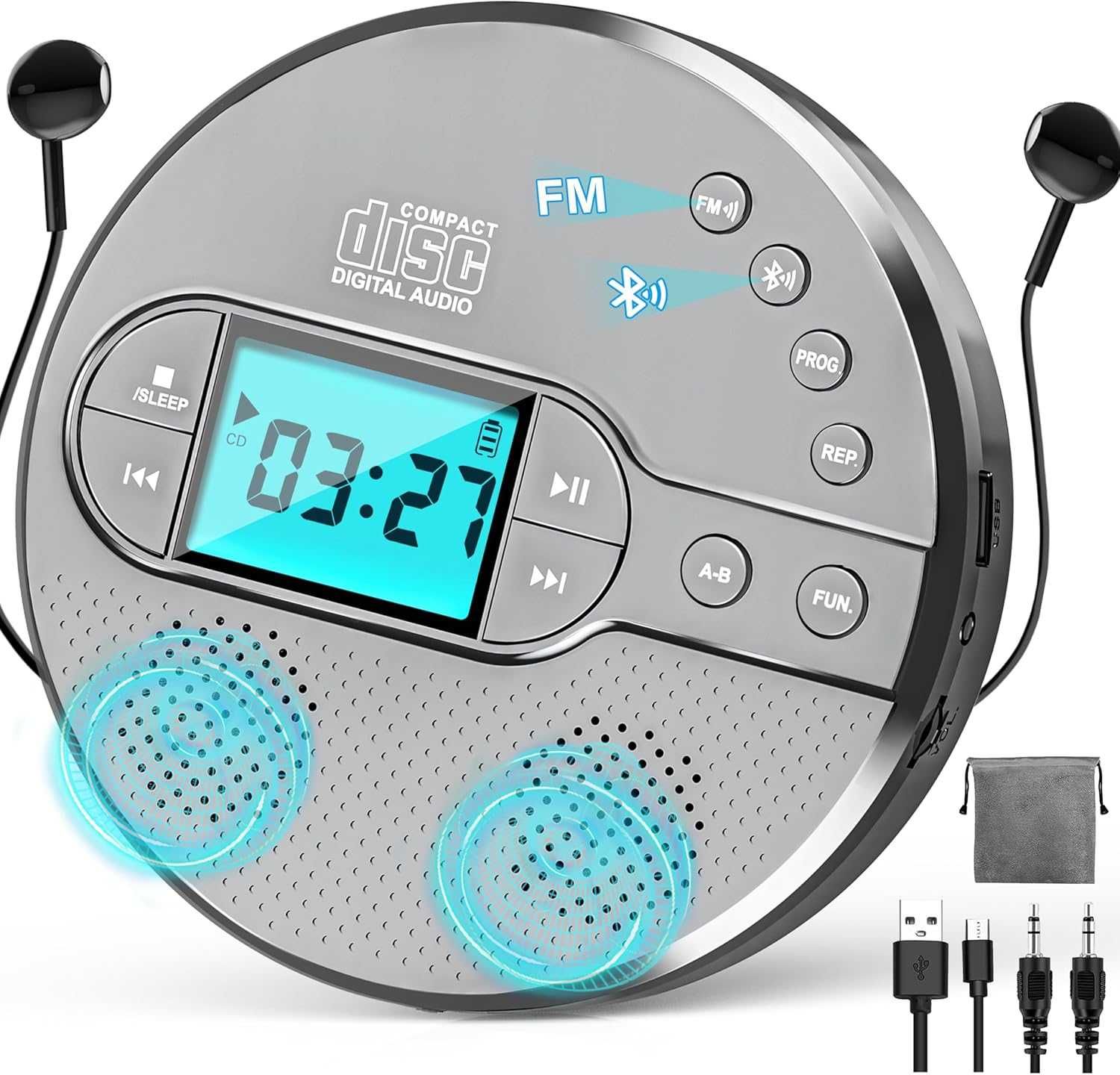 CD-програвач з Bluetooth, акумуляторною батареєю, FM/USB/AUX