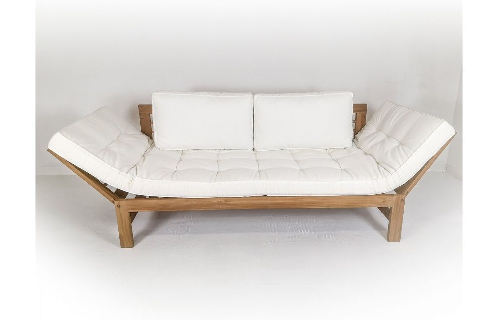 Sofa ogrodowa rozkładana Omi, Teak poduchy